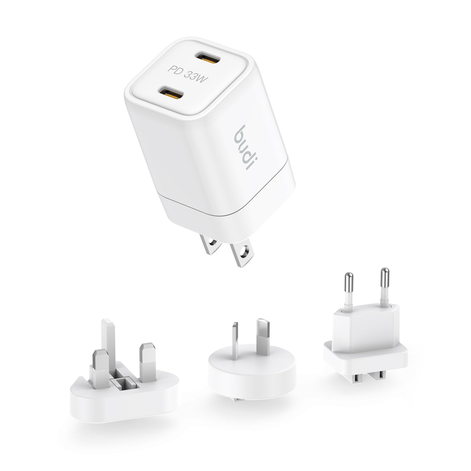 33W PD 2-Port Dual USB-C Wall Charger | 4 Interchangeable Plugs (UK/EU/AU/US)