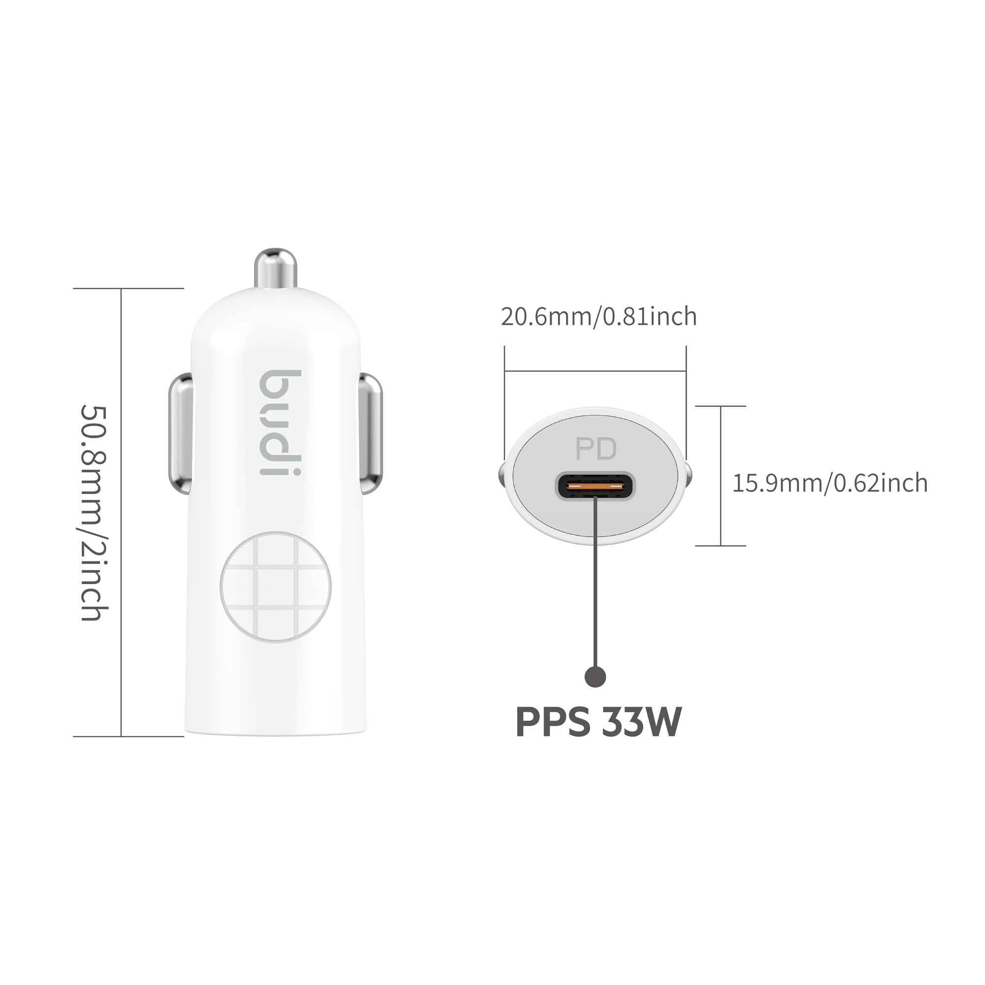 33W PD/PPS Single USB-C Mini Car Charger | Fire-Resistant PC Shell