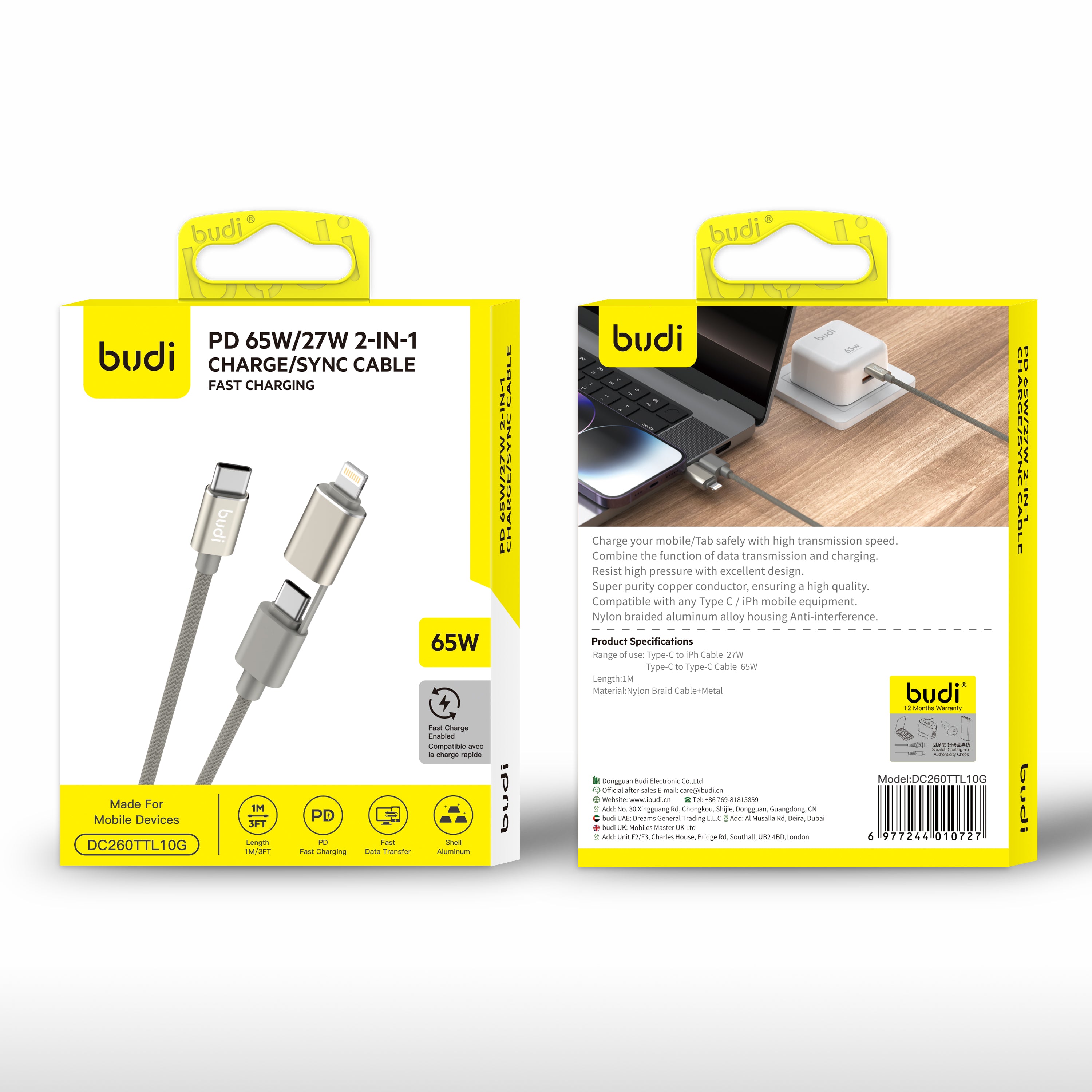2-IN-1 USB-C Multi-Connector Fast Charging Cable 1m | Pure Copper Core | Nylon Braided | Aluminum Alloy Shell