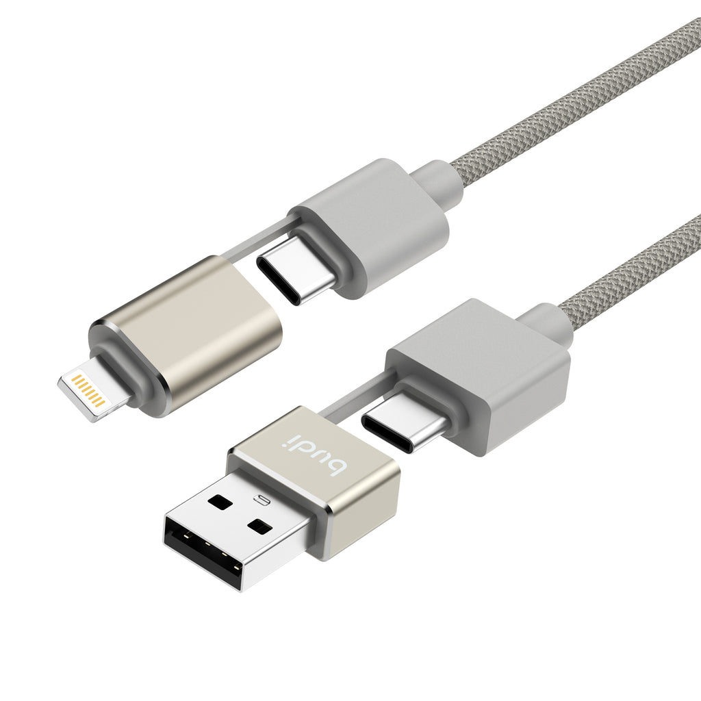 PD 65W/27W 4-IN-1 Multi-Connector Fast Charging Cable 1m | Pure Copper Core | Nylon Braided | Aluminum Alloy Shell