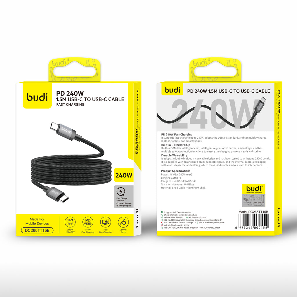 240W USB-C to USB-C Ultra Fast Charging Cable 1.5m | Pure Copper Core | Nylon Braided | Aluminum Alloy Shell