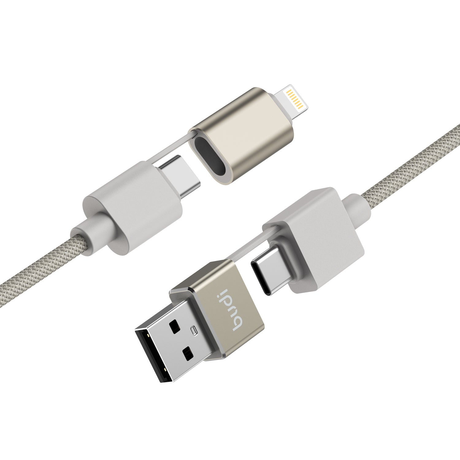 PD 65W/27W 4-IN-1 Multi-Connector Fast Charging Cable 1m | Pure Copper Core | Nylon Braided | Aluminum Alloy Shell