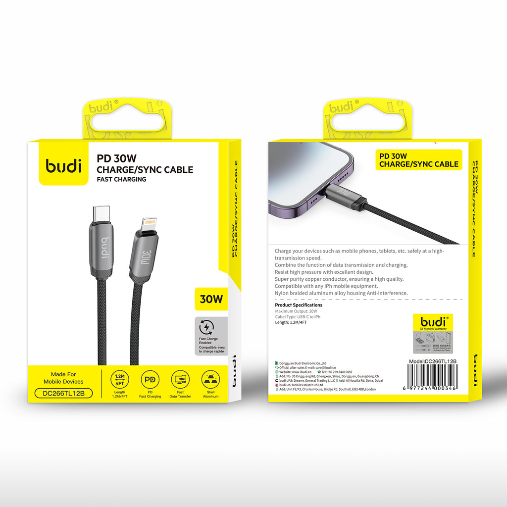 30W USB-C to Lightning Fast Charging Cable 1.2m | Pure Copper Core | Nylon Braided | Aluminum Alloy Shell