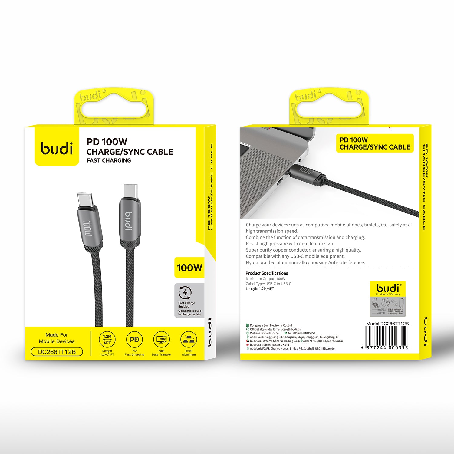 100W USB-C to USB-C Fast Charging Cable 1.2m | Pure Copper Core | Nylon Braided | Aluminum Alloy Shell
