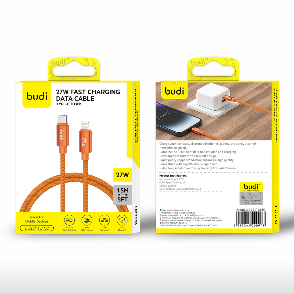 27W USB-C to Lightning Fast Charging Cable 1.5m | Pure Copper Core | Nylon Braided | Aluminum Alloy Shell
