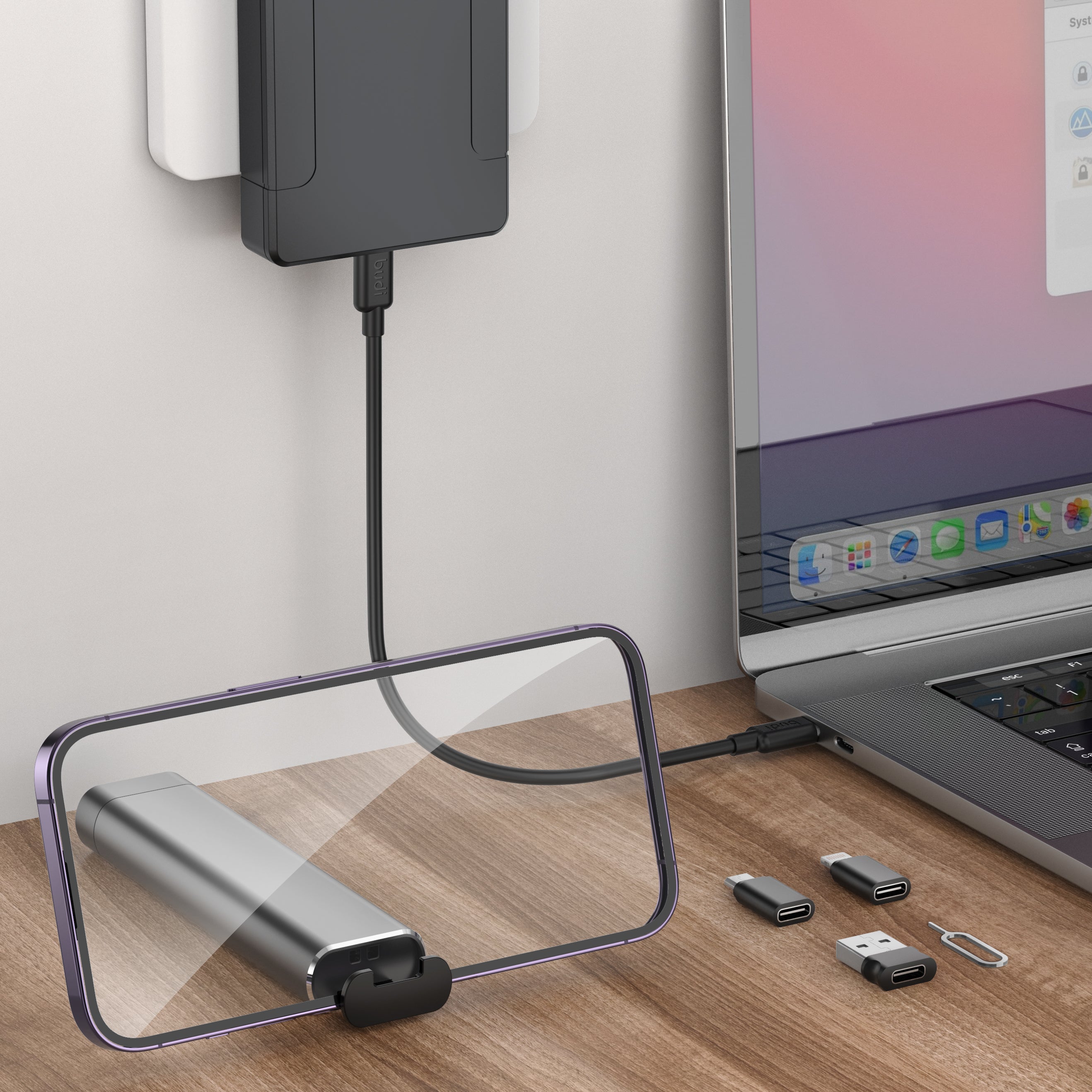8-IN-1 Travel Kit | 65W Fast Charging Cable + Lightning/Micro/USB-A Adapters + Phone Cradle + SIM & TF Card Slots + Lanyard