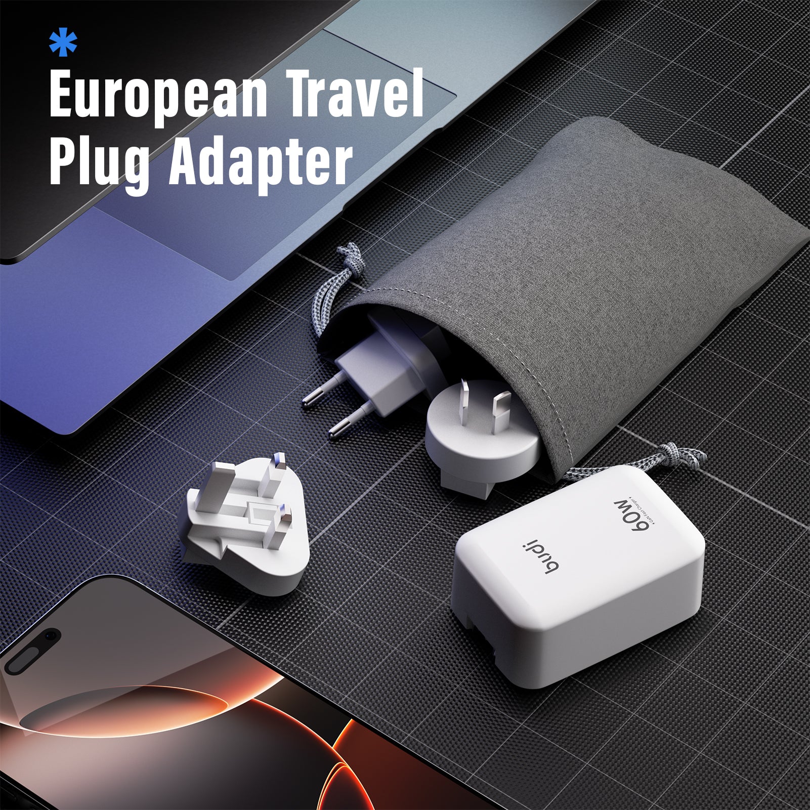 60W PD+QC 6-Port USB Wall Charger (4x USB-C + 2x USB-A) | 4 Interchangeable Plugs (UK/EU/AU/US)