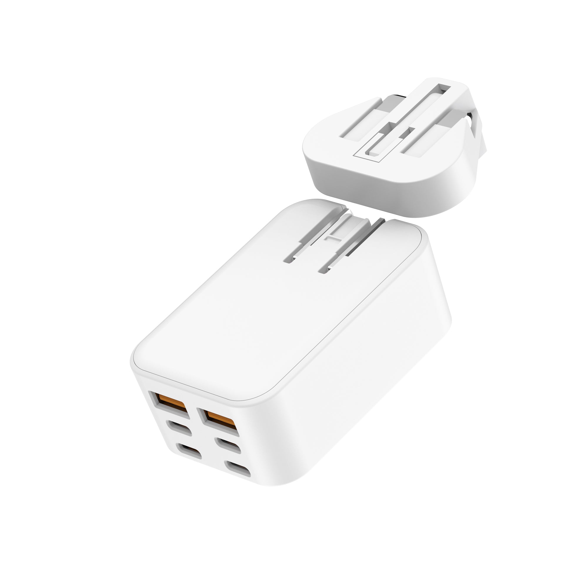 60W PD+QC 6-Port USB Wall Charger (4x USB-C + 2x USB-A) | 4 Interchangeable Plugs (UK/EU/AU/US)