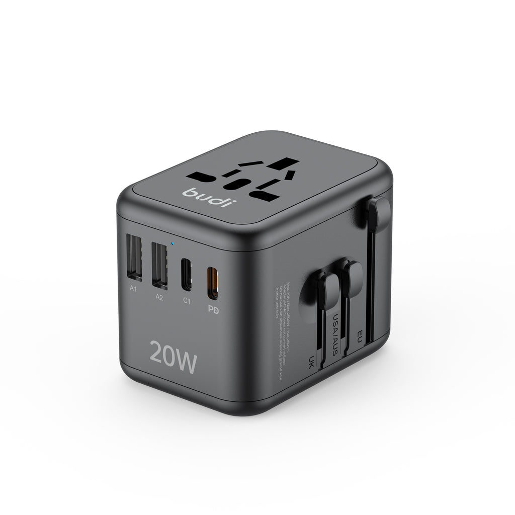 20W PD 4-Port USB Wall Charger (2x USB-C + 2x USB-A) | 4 Interchangeable Plugs (UK/EU/AU/US)