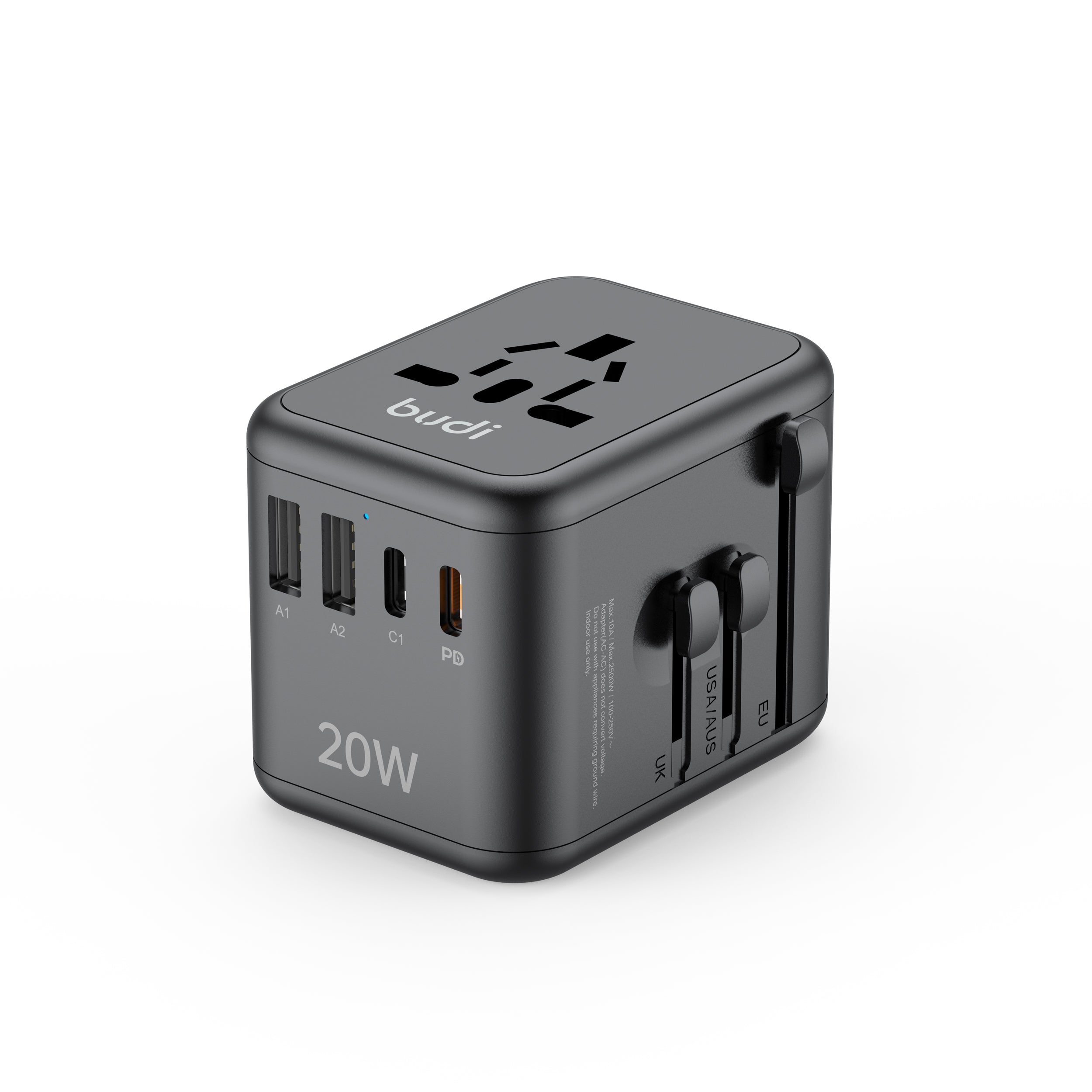 20W PD 4-Port USB Wall Charger (2x USB-C + 2x USB-A) | 4 Interchangeable Plugs (UK/EU/AU/US)