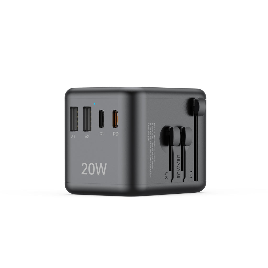 20W PD 4-Port USB Wall Charger (2x USB-C + 2x USB-A) | 4 Interchangeable Plugs (UK/EU/AU/US)