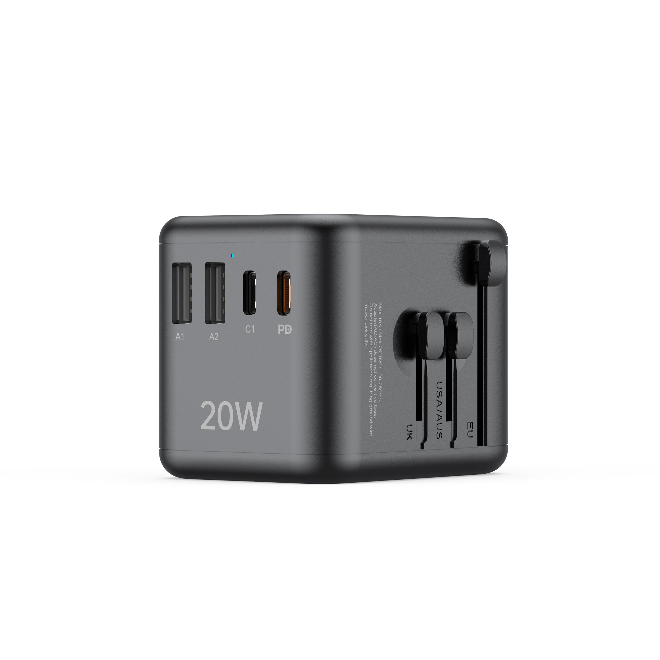 20W PD 4-Port USB Wall Charger (2x USB-C + 2x USB-A) | 4 Interchangeable Plugs (UK/EU/AU/US)