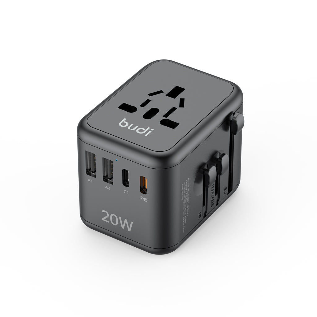 20W PD 4-Port USB Wall Charger (2x USB-C + 2x USB-A) | 4 Interchangeable Plugs (UK/EU/AU/US)