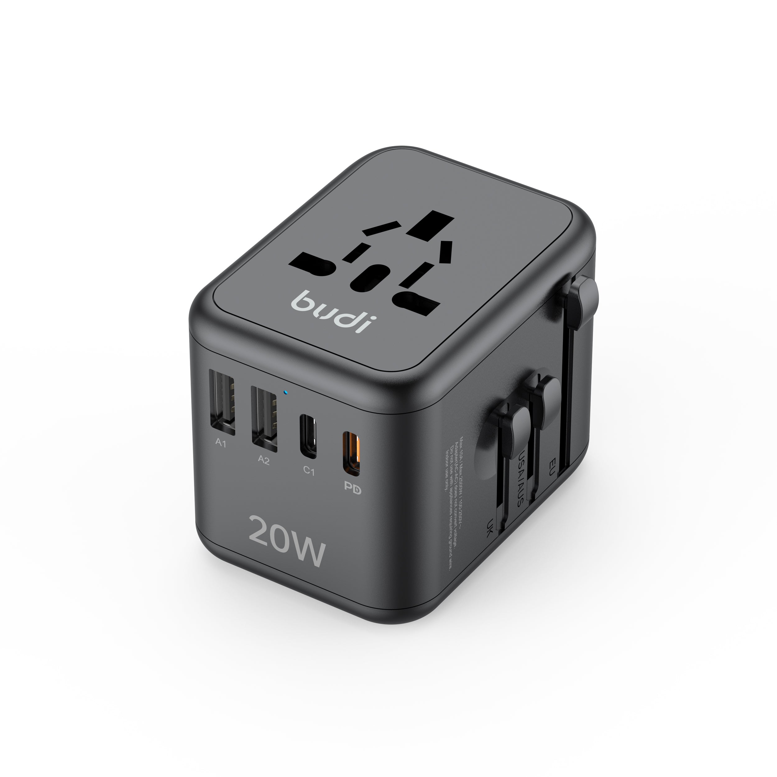 20W PD 4-Port USB Wall Charger (2x USB-C + 2x USB-A) | 4 Interchangeable Plugs (UK/EU/AU/US)