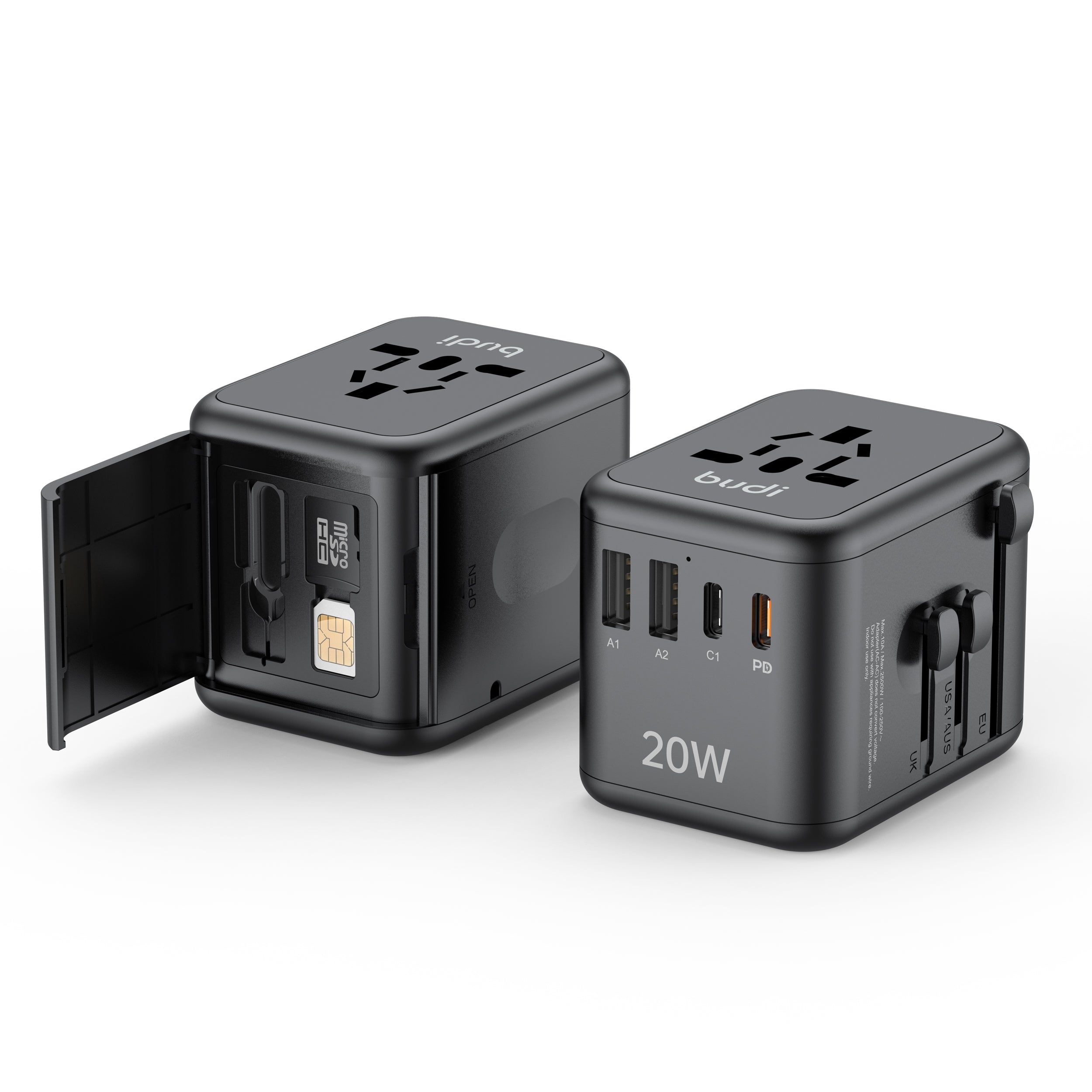 20W PD 4-Port USB Wall Charger (2x USB-C + 2x USB-A) | 4 Interchangeable Plugs (UK/EU/AU/US)
