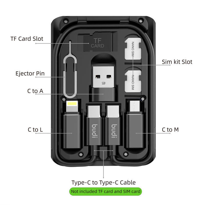 Multi-Functional Phone Accessories Box | 6-IN-1 Cable + SIM Kit + Phone Cradle