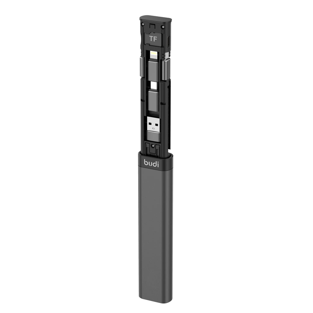 9-IN-1 Multi-Functional Cable Stick (Black) | 6-Type Multi-Cable + SIM Kit + TF Card Reader + Phone Cradle