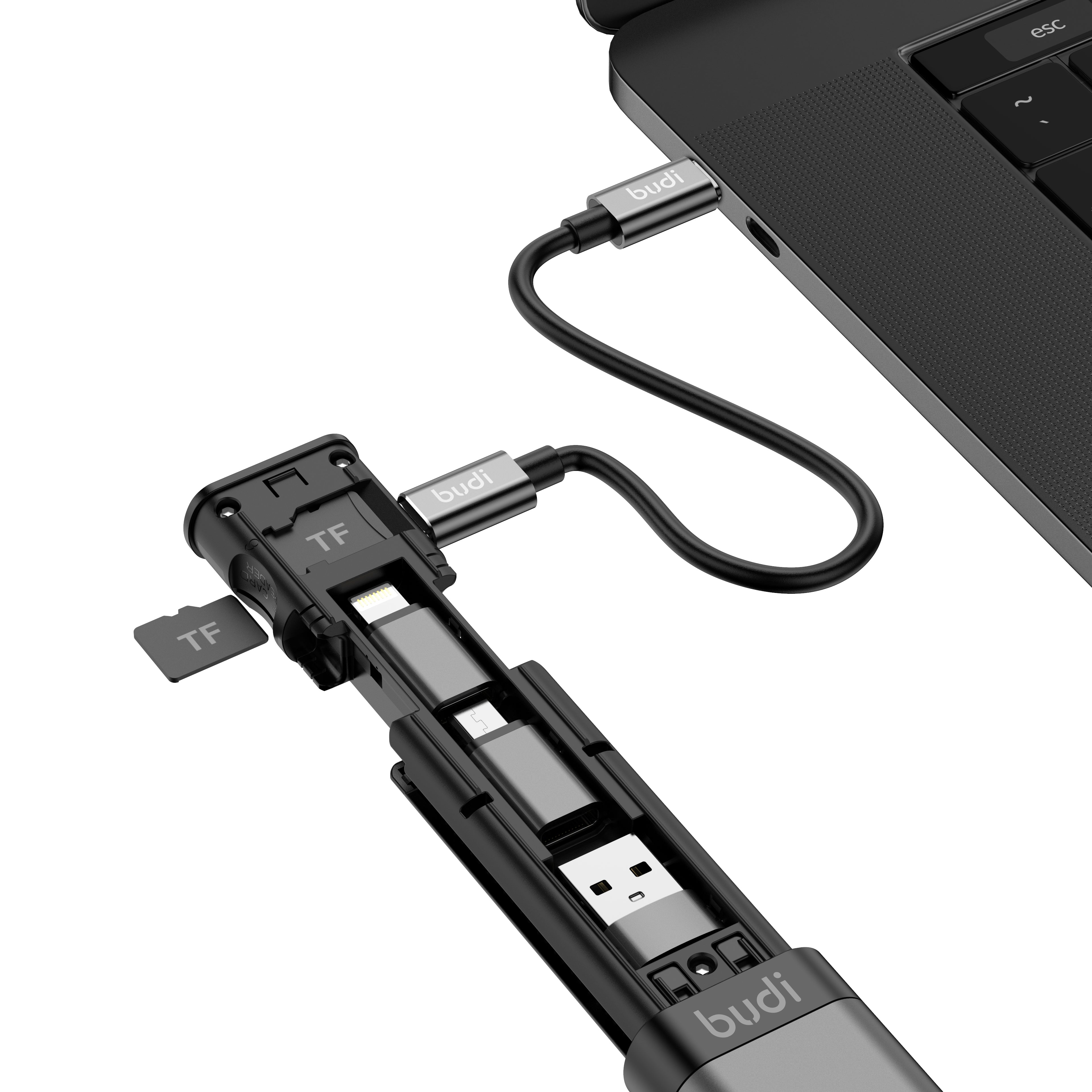 9-IN-1 Multi-Functional Cable Stick (Black) | 6-Type Multi-Cable + SIM Kit + TF Card Reader + Phone Cradle
