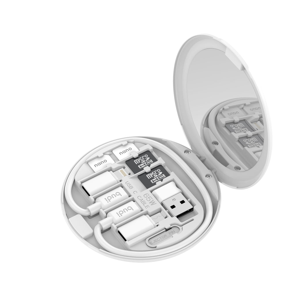 11-IN-1 Multi-Functional Phone Accessories Box | 6-IN-1 Cable + SIM Kit + Phone Cradle + Make-up Mirror