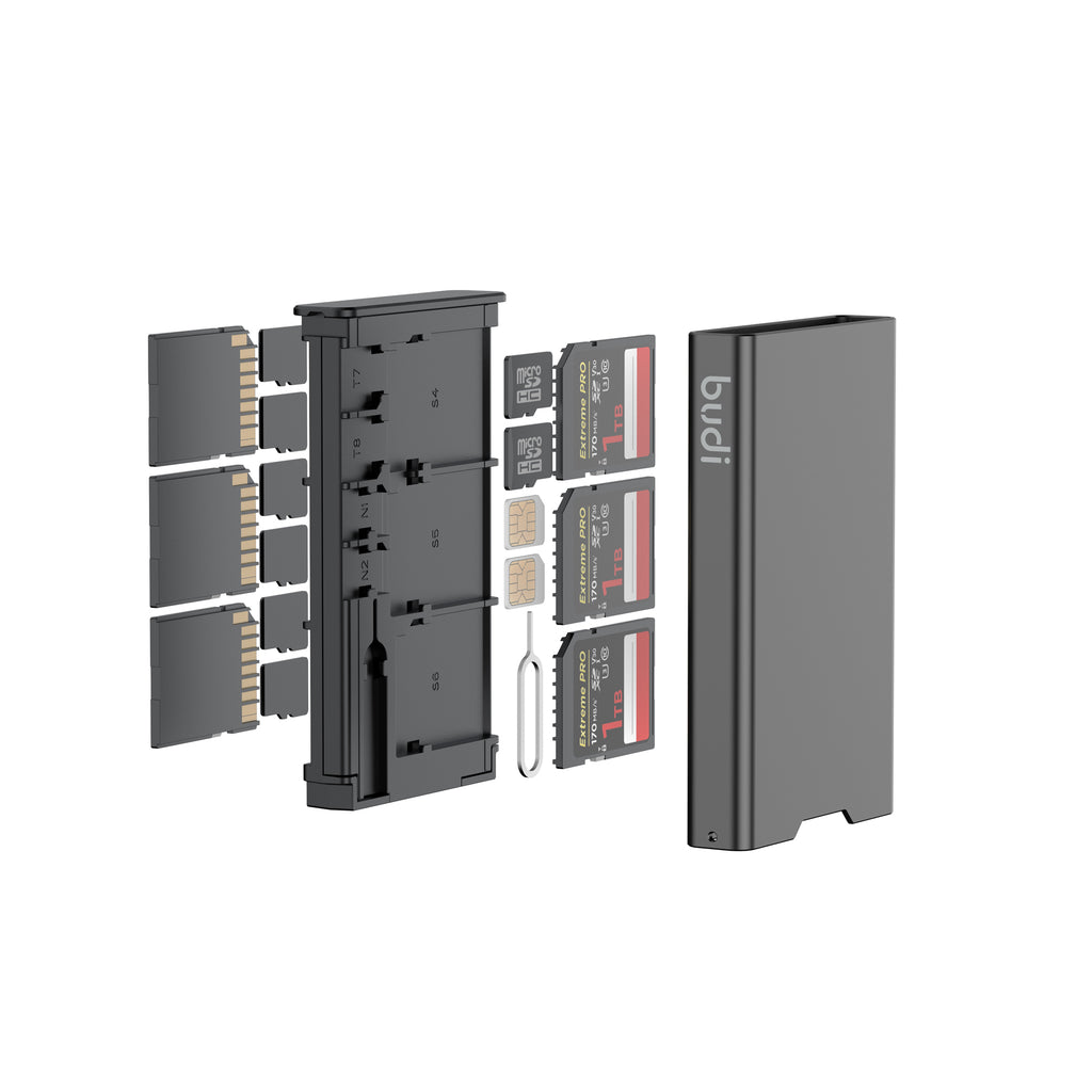Multi-Functional Memory Card Storage Box | SD, TF & Nano SIM Slots + Ejector Pin | Aluminum Alloy