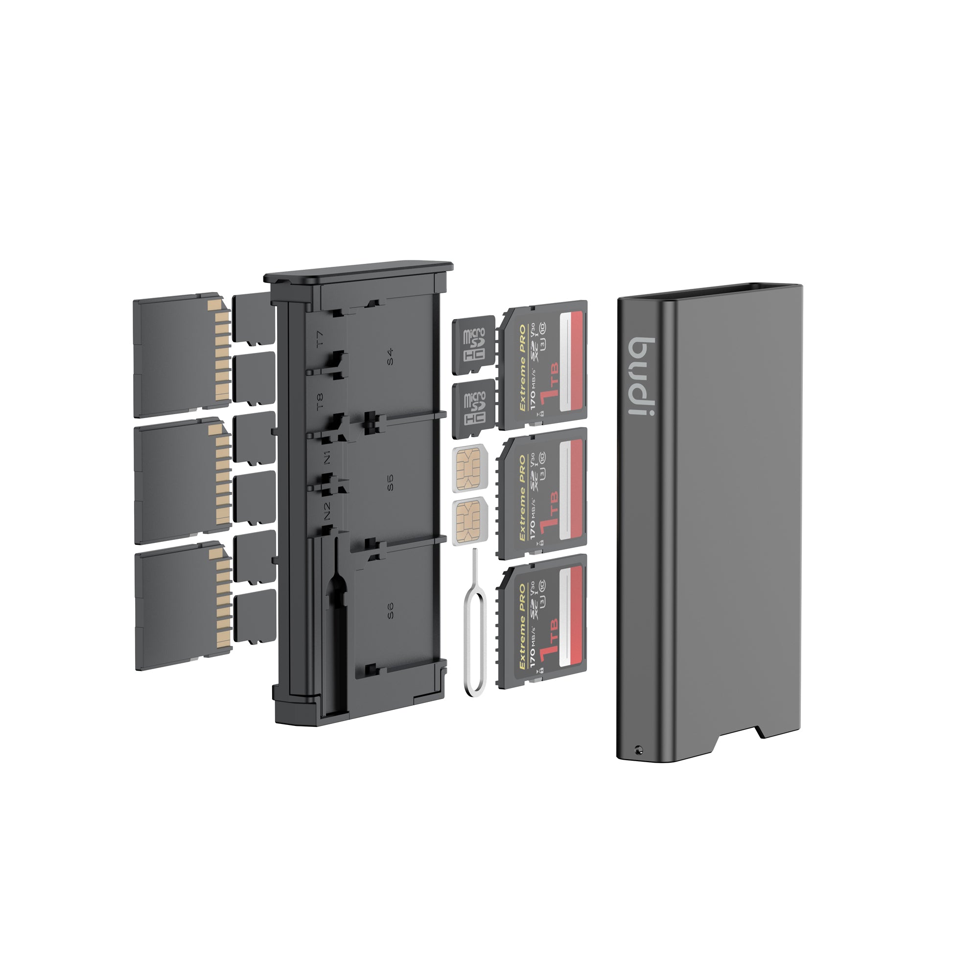 Multi-Functional Memory Card Storage Box | SD, TF & Nano SIM Slots + Ejector Pin | Aluminum Alloy