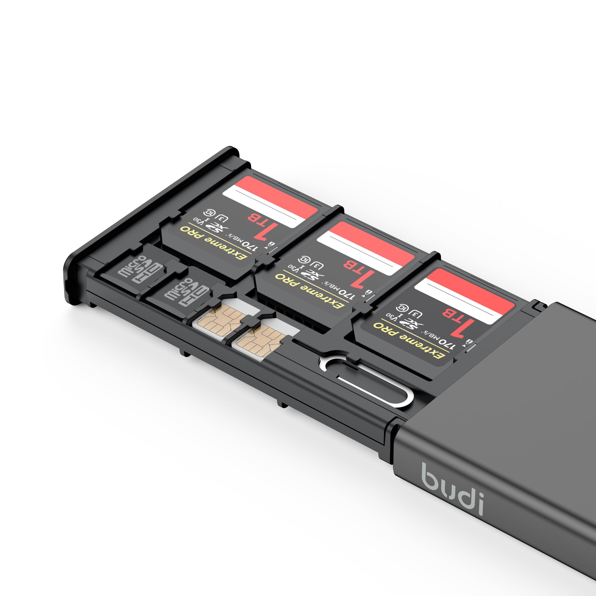 Multi-Functional Memory Card Storage Box | SD, TF & Nano SIM Slots + Ejector Pin | Aluminum Alloy