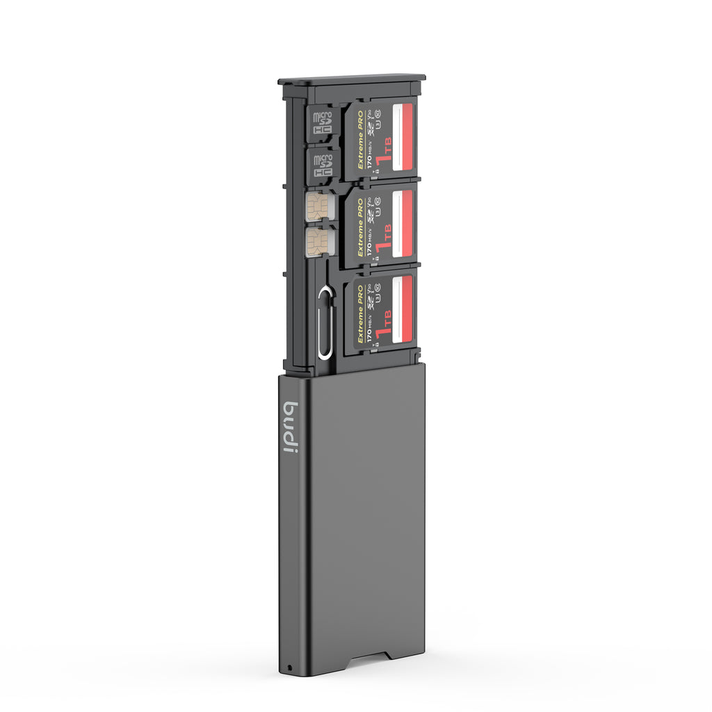 Multi-Functional Memory Card Storage Box | SD, TF & Nano SIM Slots + Ejector Pin | Aluminum Alloy