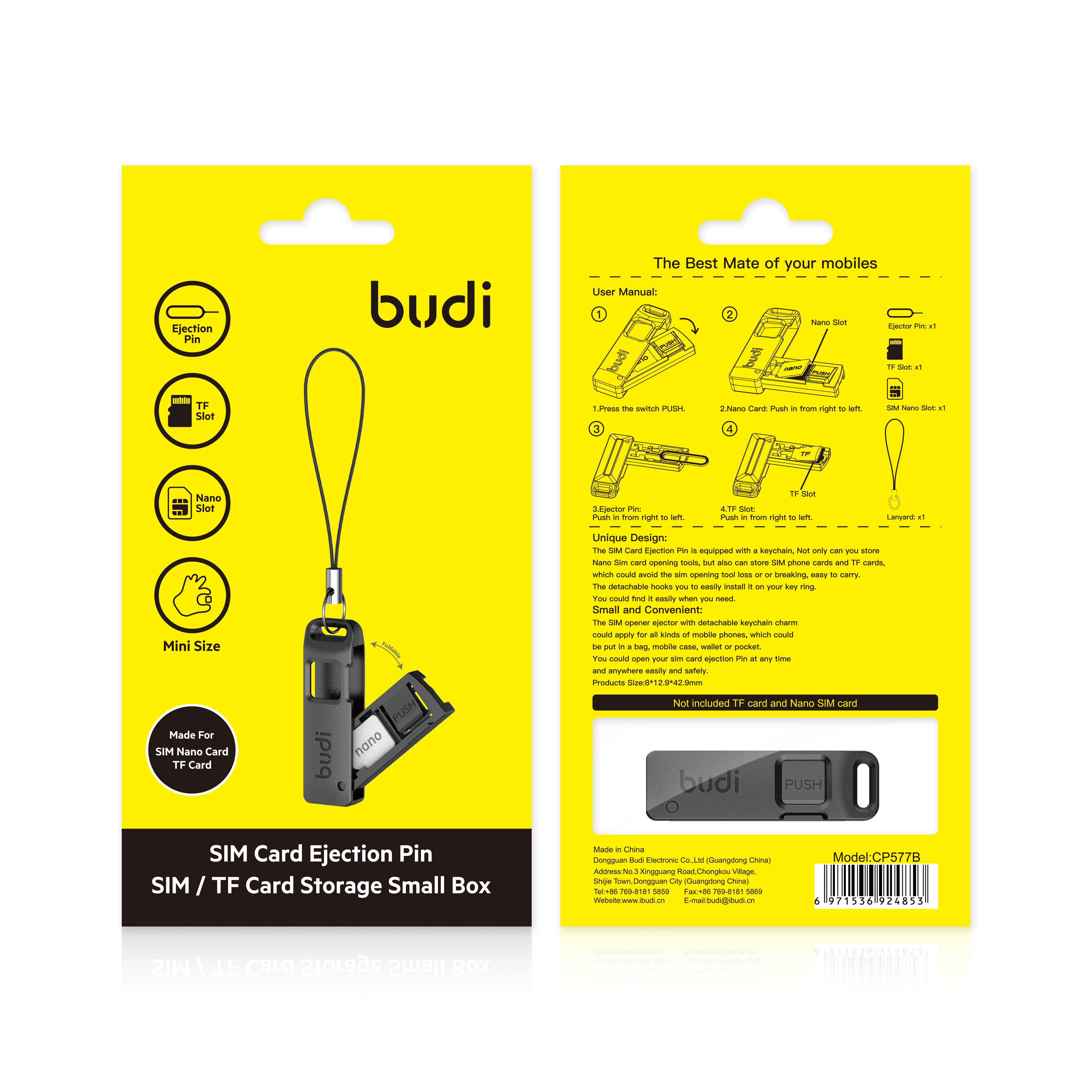 SIM Card Ejector Pin with SIM / TF Card Storage Box