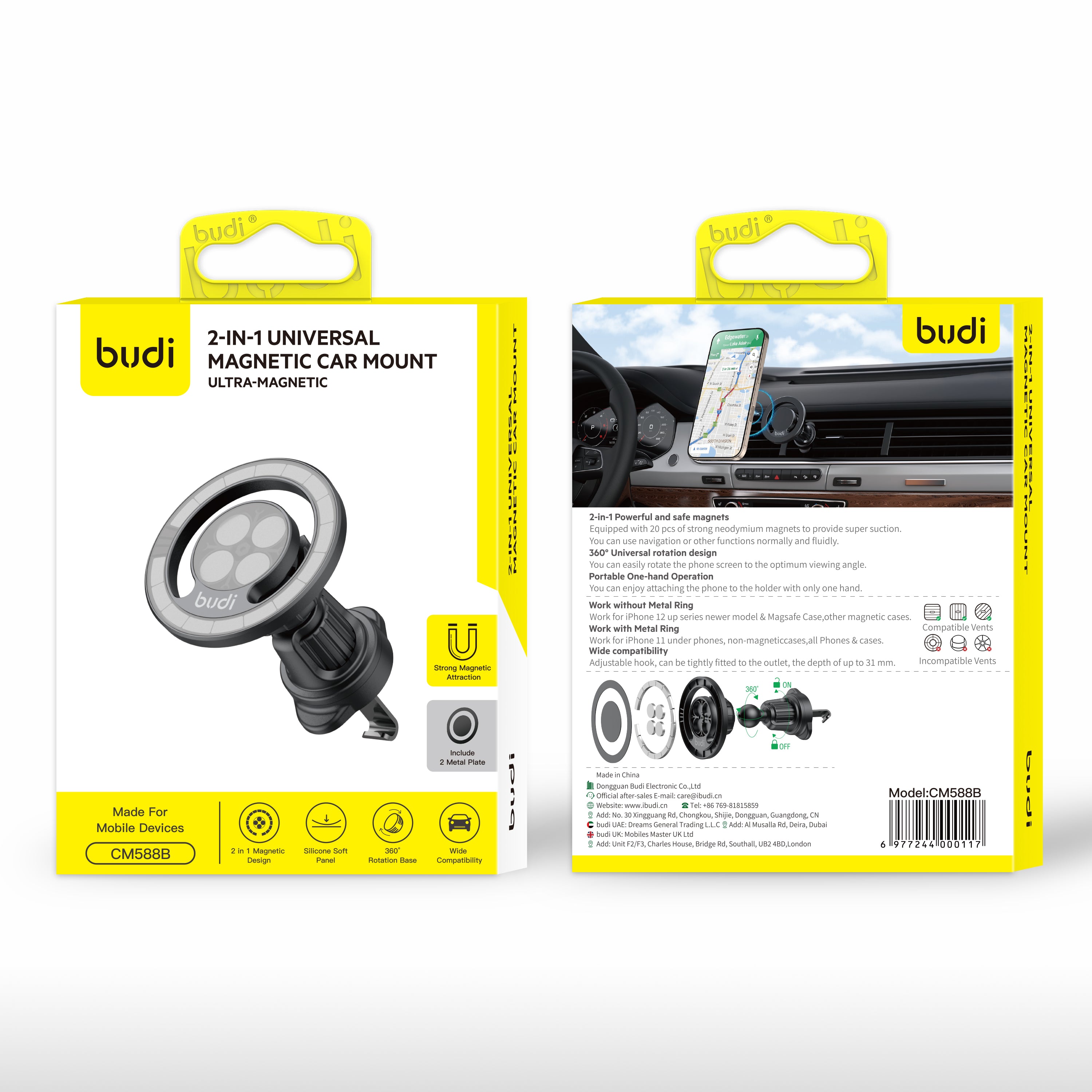 2-IN-1 Universal Magnetic Car Phone Mount