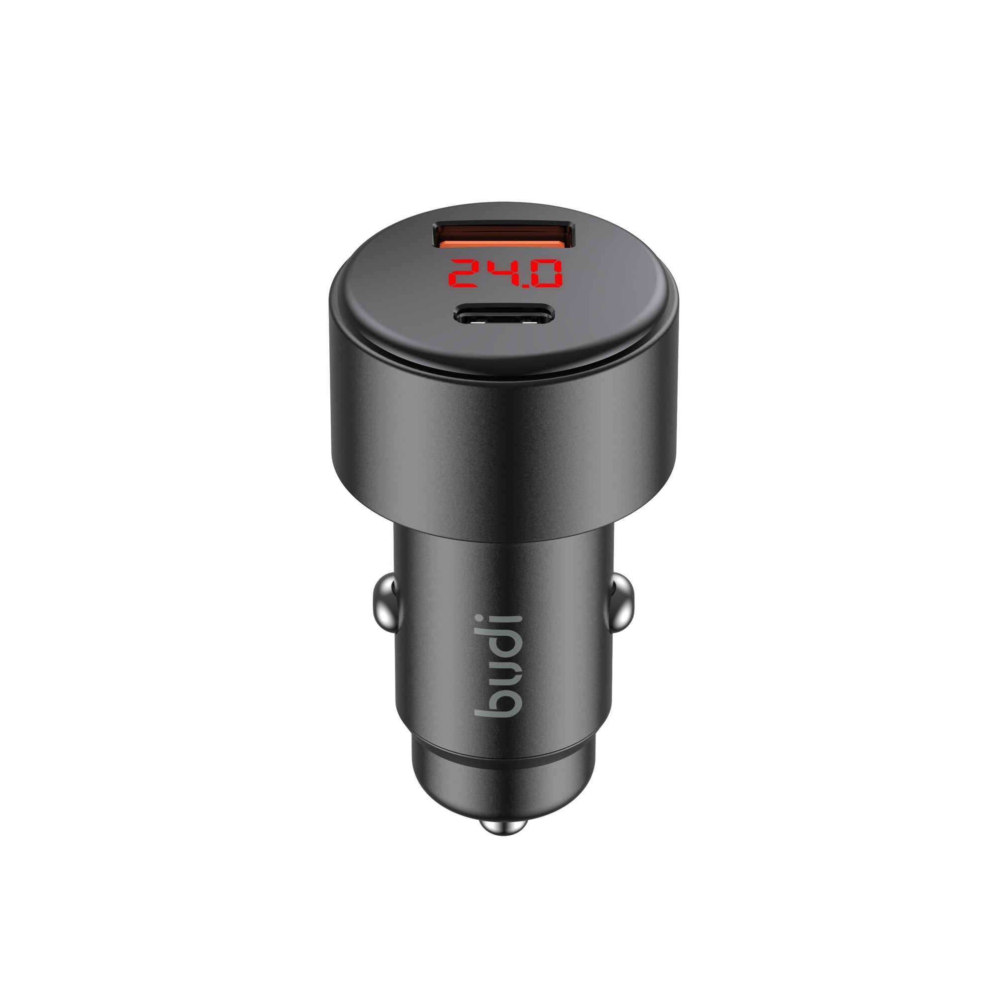 LED Display 48W PD+QC 2-Port Car Charger (1x USB-C + 1x USB-A) | Aluminum Alloy Shell