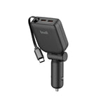 50W PD 2-Port USB-C Car Charger with Built-in 0.72m Retractable USB-C Cable | Fire-Resistant PC Shell