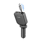 50W PD 2-Port USB-C Car Charger with Built-in 0.72m Retractable USB-C Cable | Fire-Resistant PC Shell