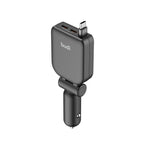 50W PD 2-Port USB-C Car Charger with Built-in 0.72m Retractable USB-C Cable | Fire-Resistant PC Shell