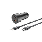 33W PD/PPS 2-Port USB-C Mini Car Charger with 27W USB-C to Lightning Cable | Fire-Resistant PC Shell