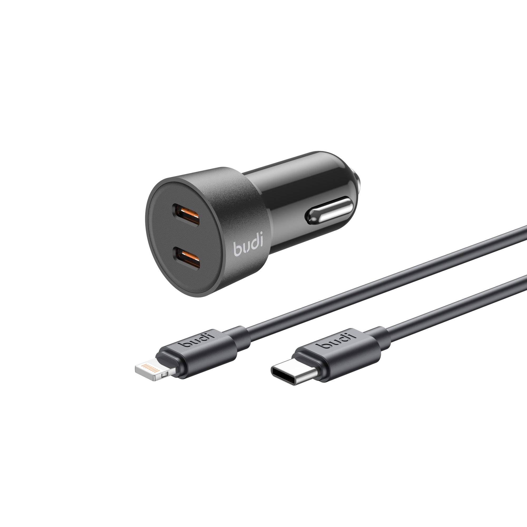 33W PD/PPS 2-Port USB-C Mini Car Charger with 27W USB-C to Lightning Cable | Fire-Resistant PC Shell