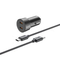 33W PD/PPS 2-Port USB-C Mini Car Charger with 65W USB-C to USB-C Cable | Fire-Resistant PC Shell