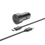 33W PD/PPS 2-Port USB-C Mini Car Charger with 65W USB-C to USB-C Cable | Fire-Resistant PC Shell