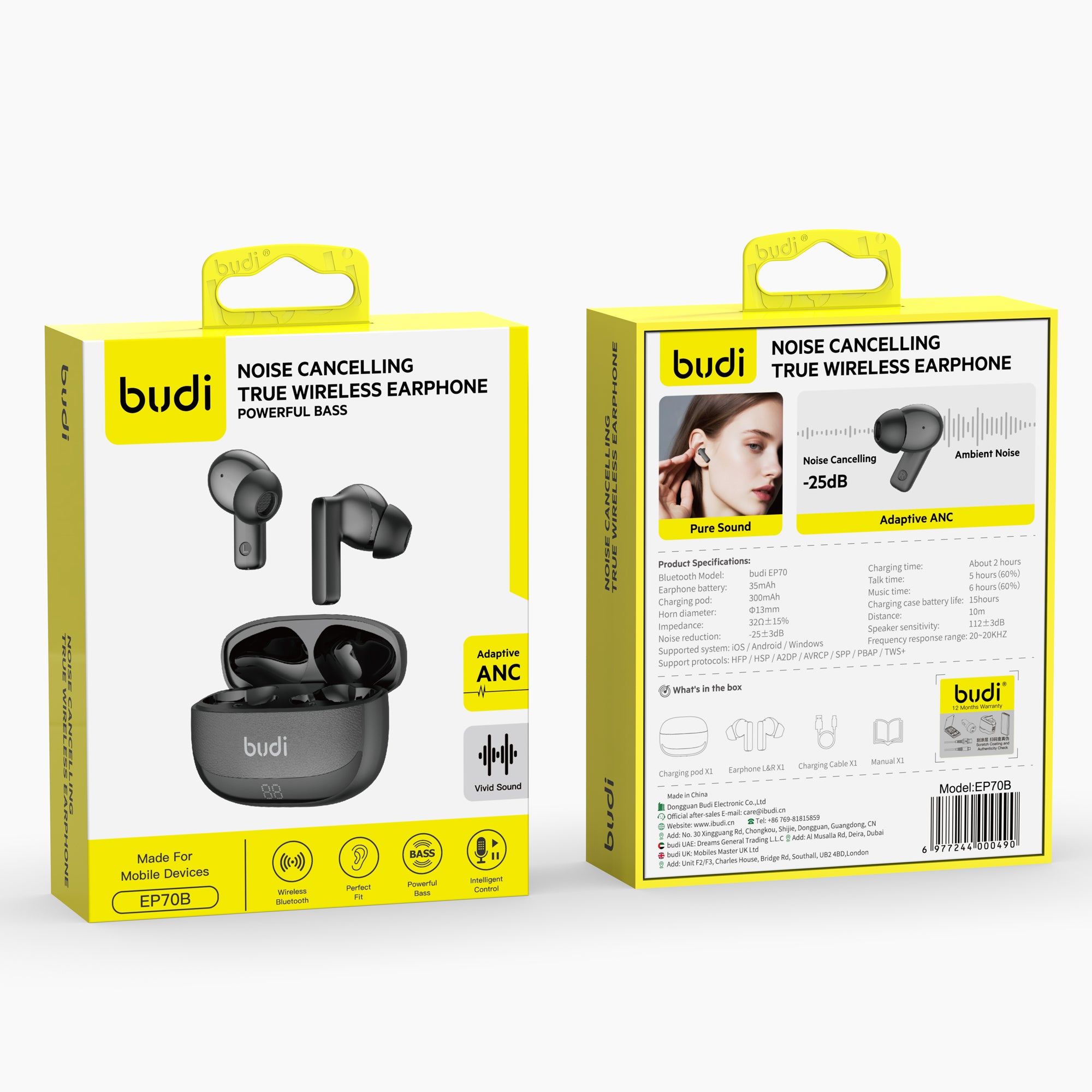 Noise Cancelling True Wireless Earbuds with Powerful Bass