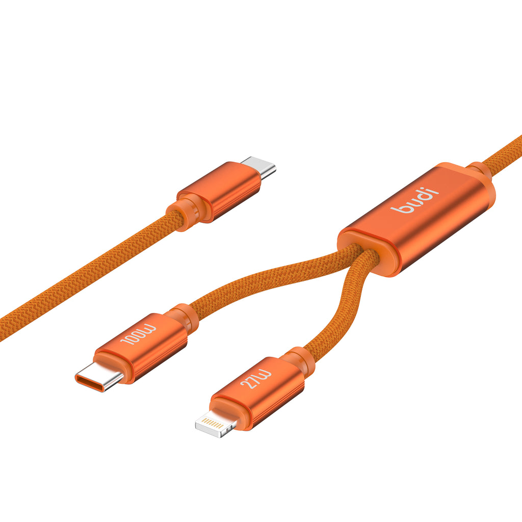 100W 2-IN-1 USB-C to USB-C + Lightning (27W) Fast Charging Cable 1.5m | Pure Copper Core | Nylon Braided | Aluminum Alloy Shell