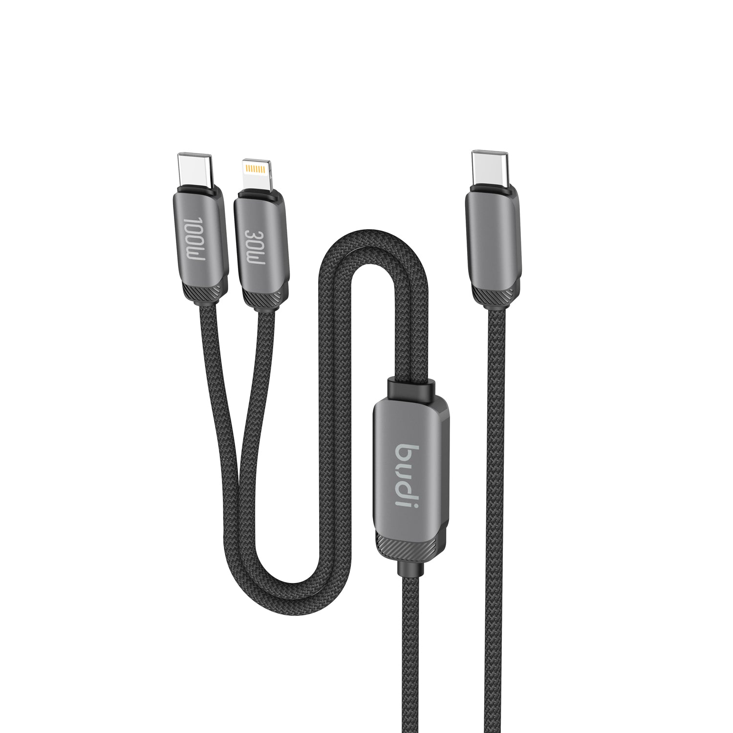 100W 2-IN-1 USB-C to USB-C + Lightning (30W) Fast Charging Cable 1.2m | Pure Copper Core | Nylon Braided | Aluminum Alloy Shell