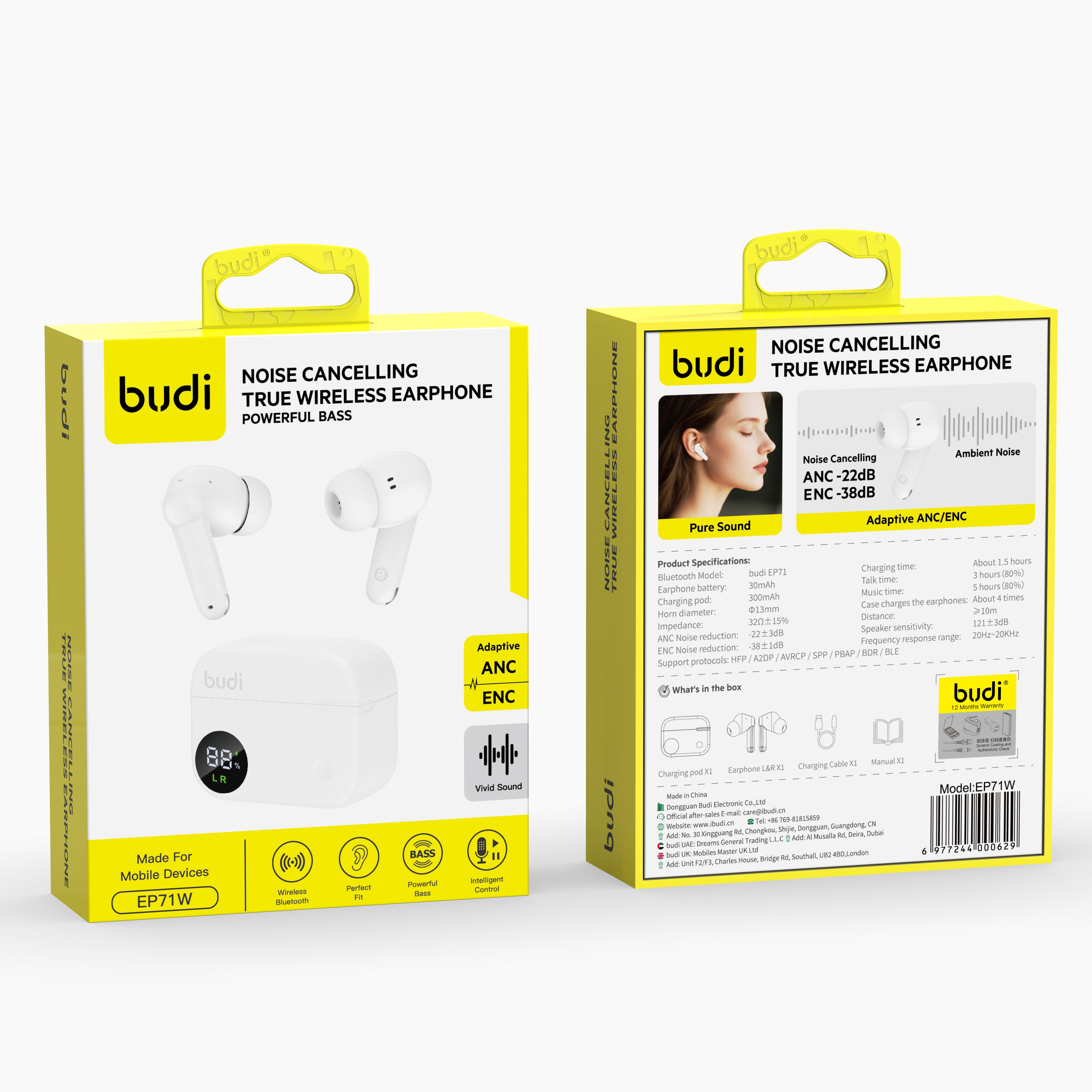 Noise Cancelling True Wireless Earbuds with Powerful Bass