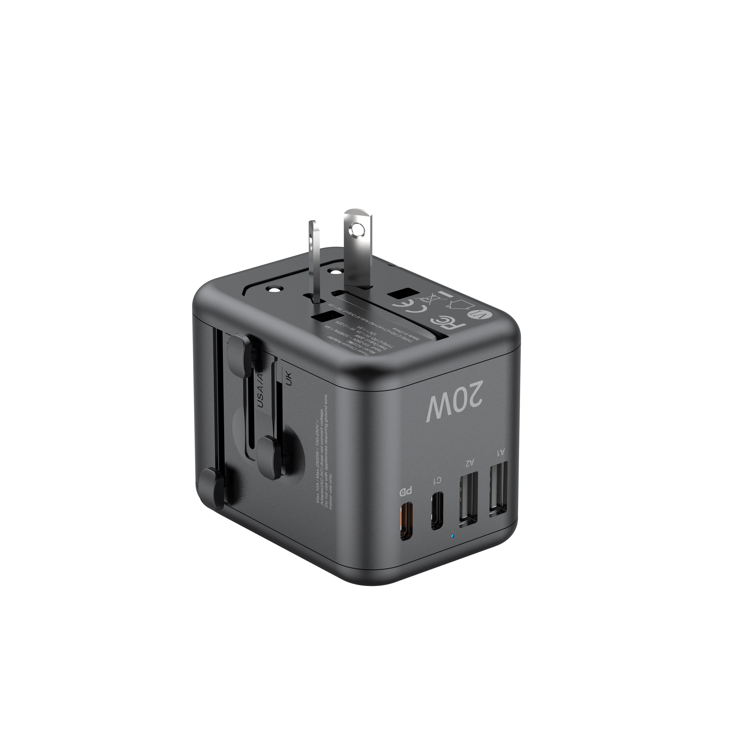 20W PD 4-Port USB Wall Charger (2x USB-C + 2x USB-A) | 4 Interchangeable Plugs (UK/EU/AU/US)