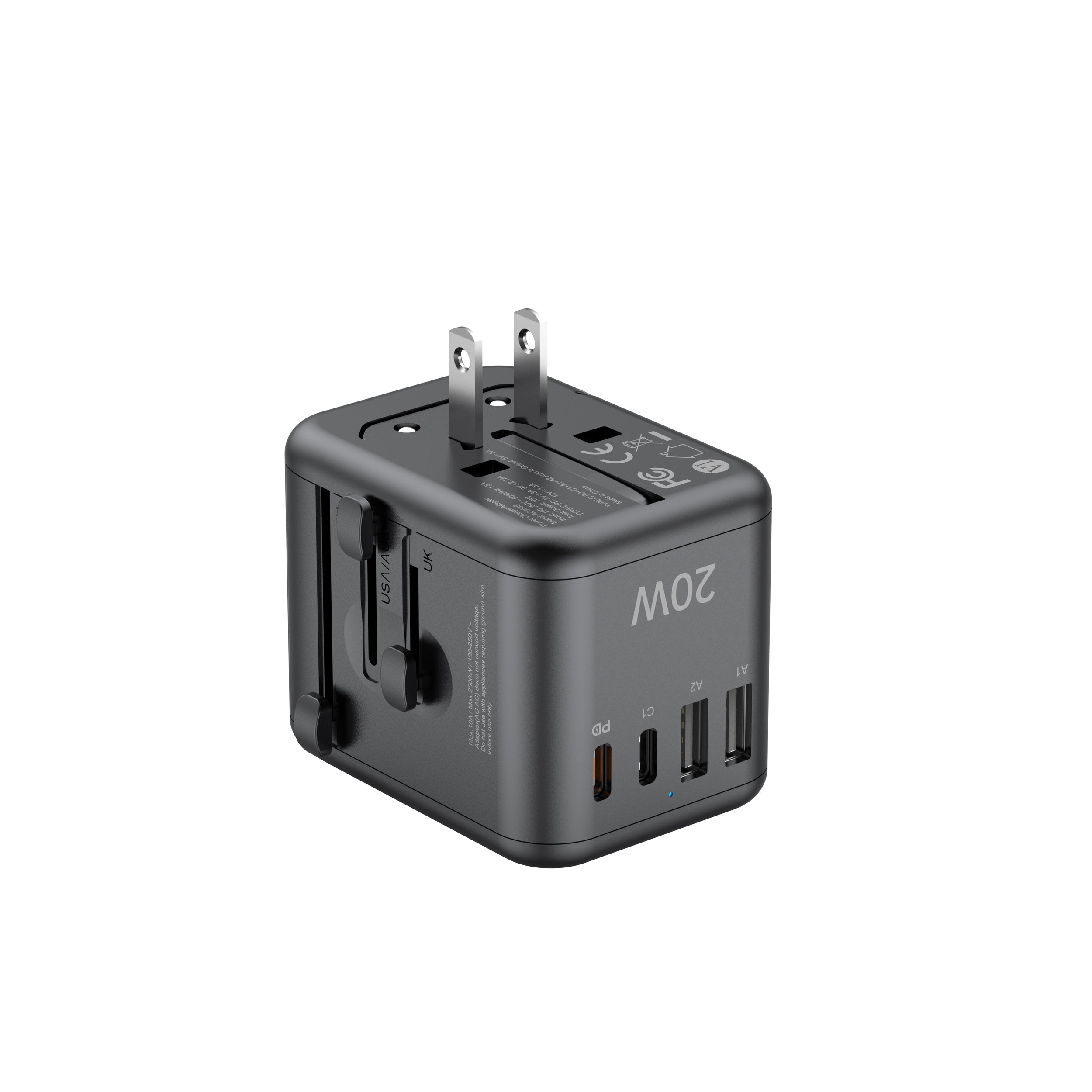 20W PD 4-Port USB Wall Charger (2x USB-C + 2x USB-A) | 4 Interchangeable Plugs (UK/EU/AU/US)